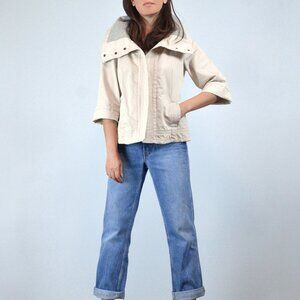 GAP Beige & Grey Half Sleeve Lightweight Funnel Neck Jacket, S